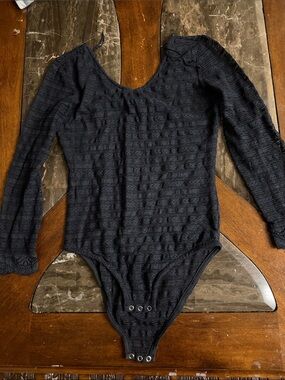 Bethany Mota Black Long-Sleeve Lace Bodysuit for Kids